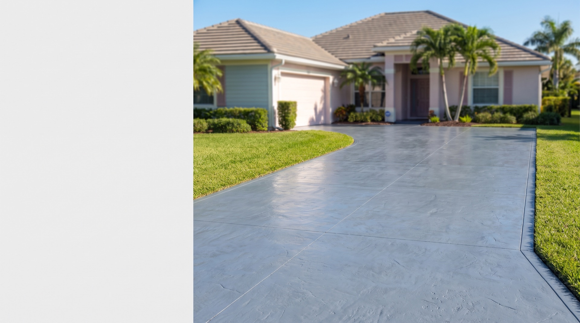 Coated concrete driveway with a decorative slip-resistant finish in front of a Jacksonville home
